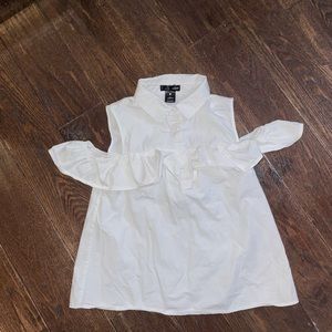 off shoulder white “aqua” shirt